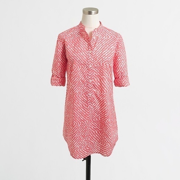 JCREW Button Down Printed Tunic Top Womens Size XS Rolled Tab Sleeve 100% Cotton - Picture 1 of 8